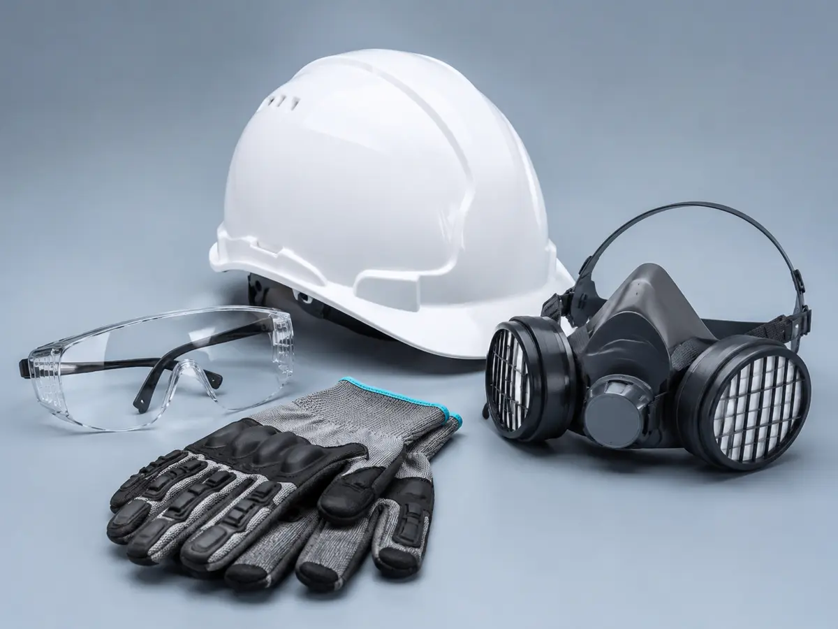 Selección de casco, respirador, antiparras y guantes de seguridad