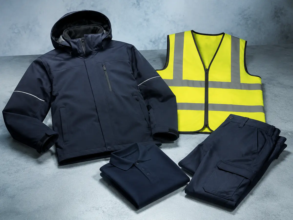 Vestuario laboral, parka, chaleco reflectante y pantalón cargo